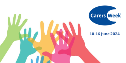 Carers Week graphic with raised hands in different colours